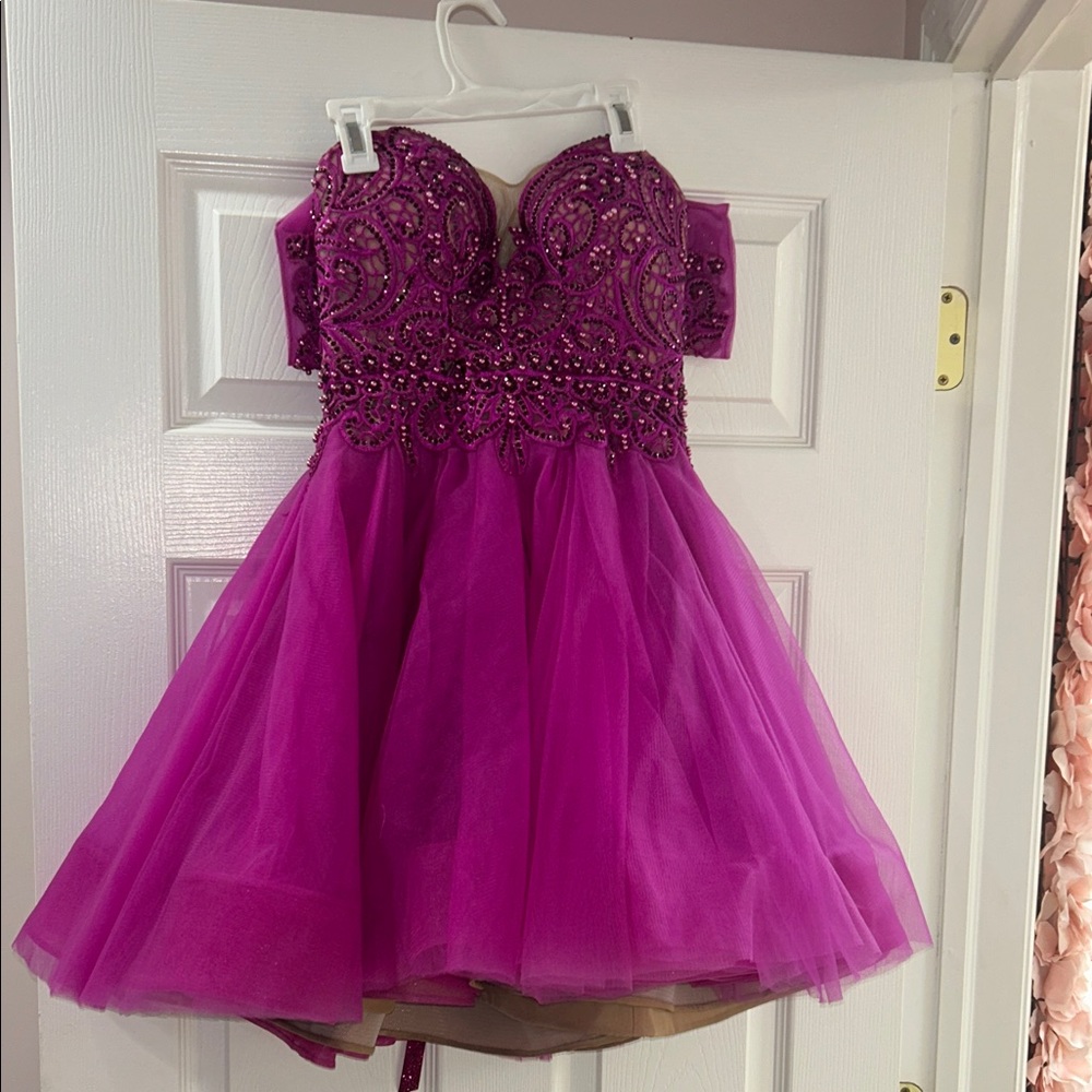 Fuchsia Beaded Tulle Party Dress